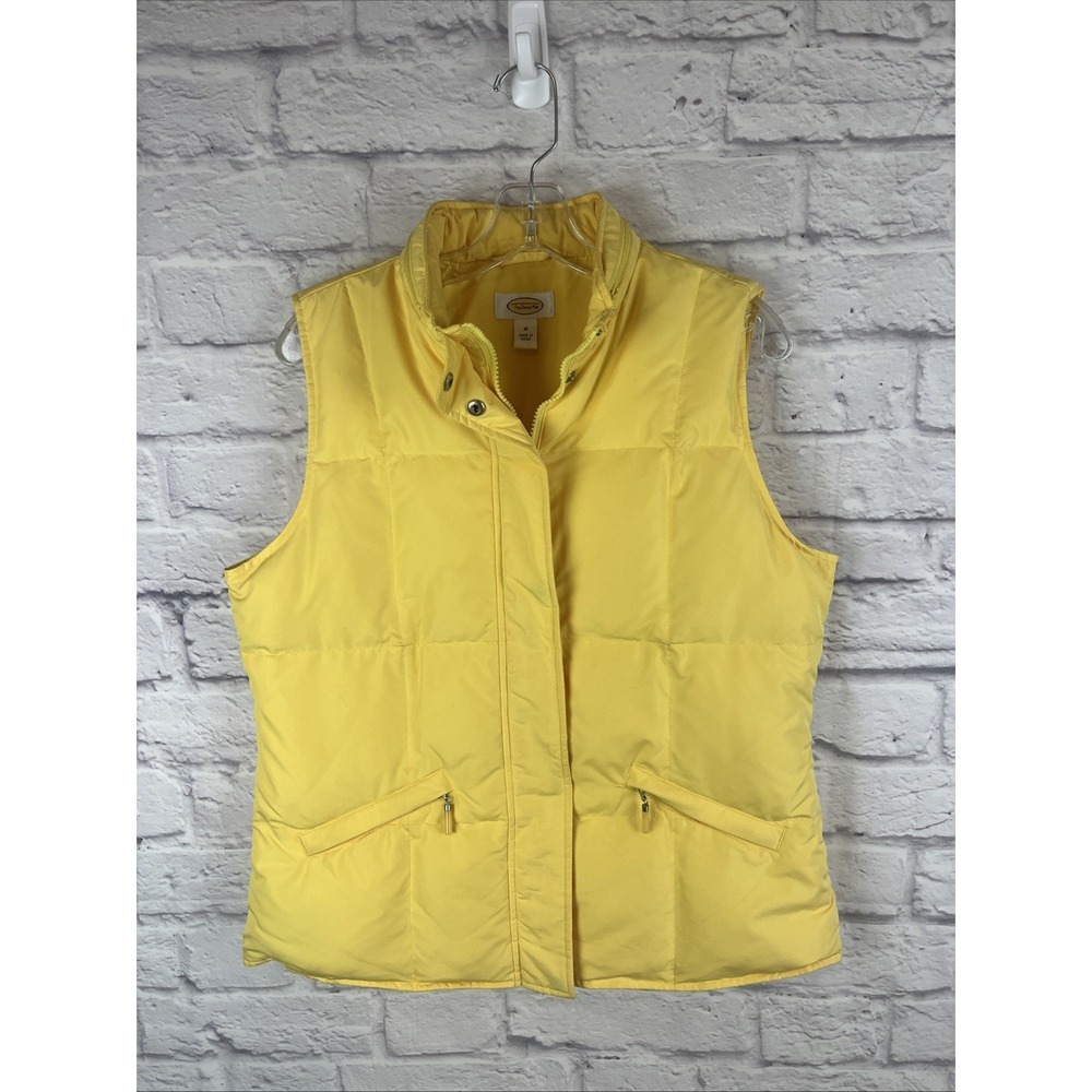 Talbots Women's Y2K Preppy Down Yellow Puffer Vest Size M Packable Hood